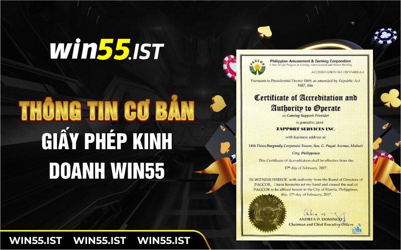 Thông tin cơ bản giấy phép kinh doanh WIN55